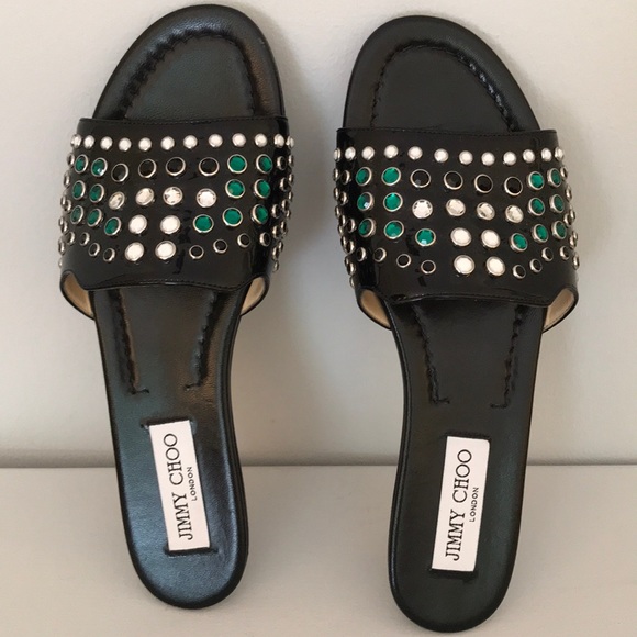 Jimmy Choo Shoes - JIMMY CHOO - JEWELED SLIDE SANDALS
